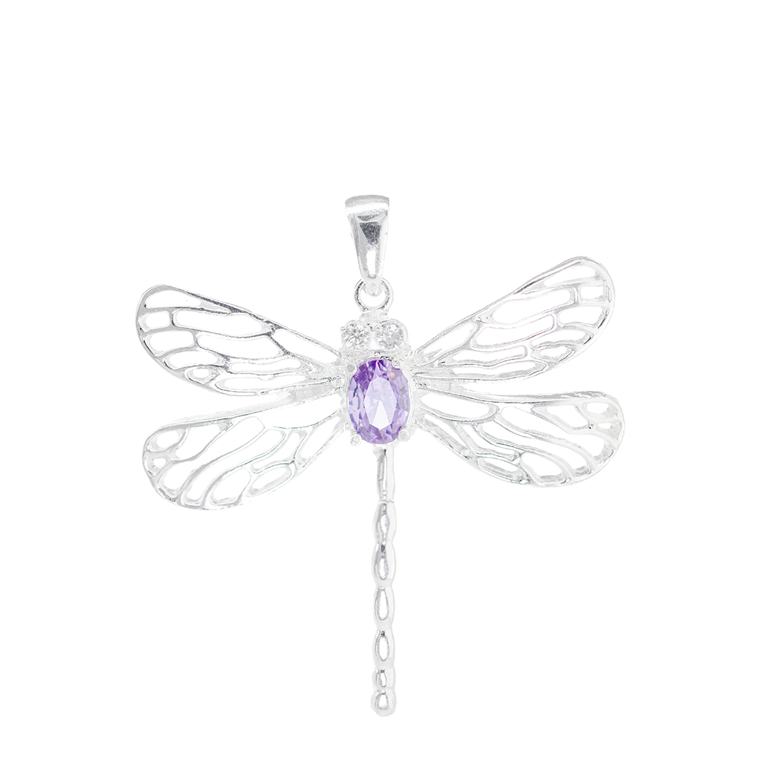 Dije de plata ley Plata .925 en Forma de Libélula con Circonia- Joyería Natural