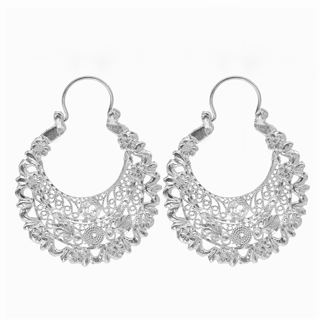 Aretes Plata .925 de Aro Abierto Floreado 13.8 Gramos - Joyería Elegante
