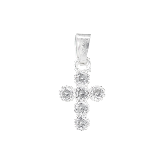 Dije de Plata Ley .925 en forma Cruz con Topacio Blanco Mod. CTDVP013- Joyería Religiosa