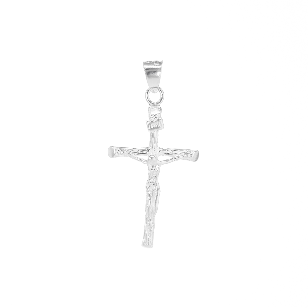 Set de Dije y Cadena de Plata ley .925- Crucifijo con Cristo con Cadena Fígaro .925