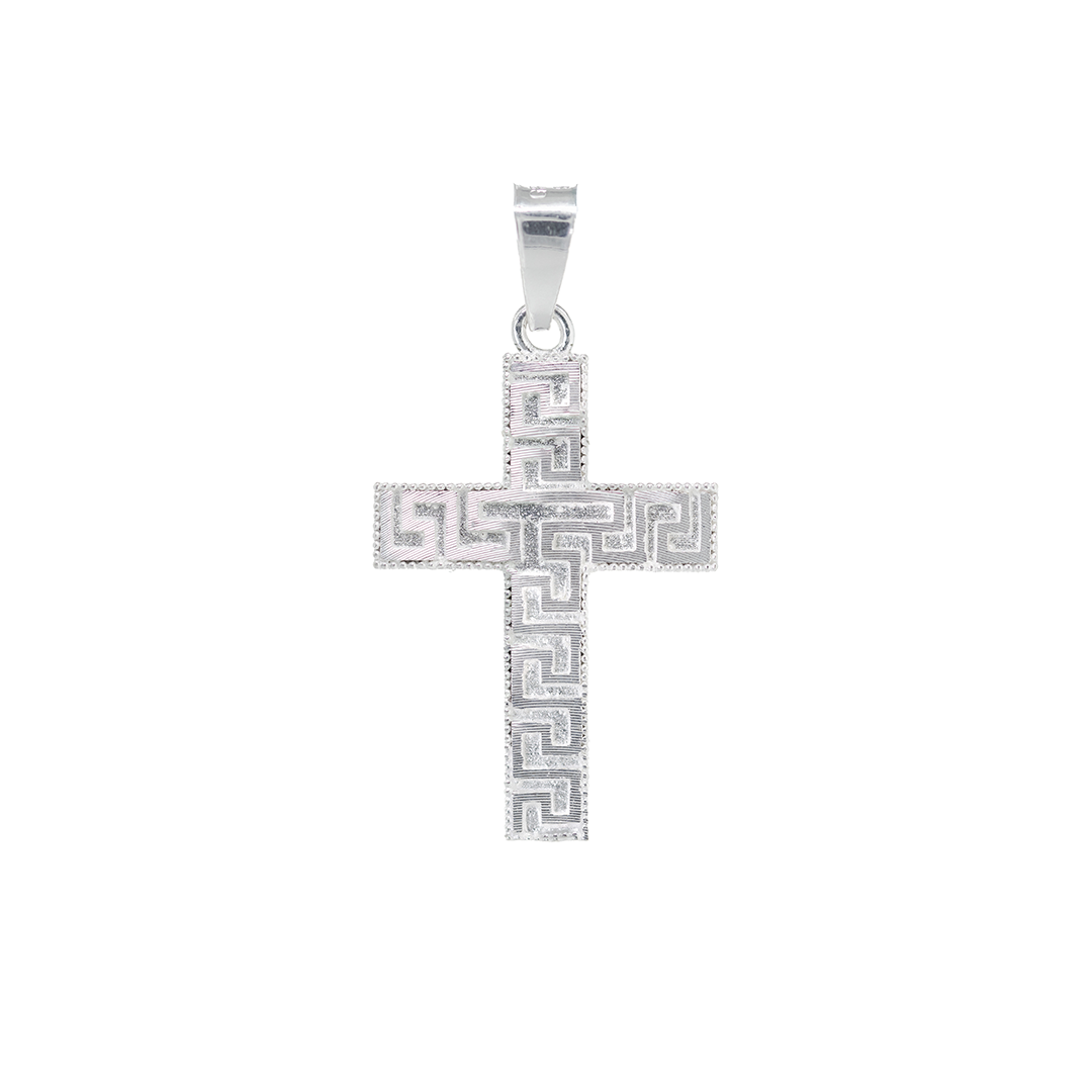 Set de Dije y Cadena de Plata - Cruz Grecas Ancestrales con Cadena Fígaro .925