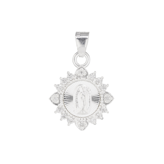 Dije de Plata ley .925 Forma Virgen de Guadalupe con Topacio blanco Mod. DRP024LP - Joyería Religiosa