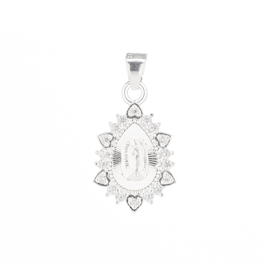Dije de Plata .925 Forma de la Virgen de Guadalupe con topacio blanco MOD. DRP025LP - Joyería Religiosa