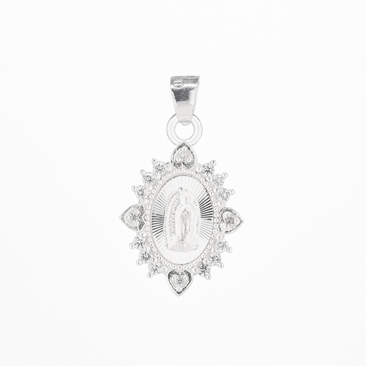 Dije de Plata Ley.925 En forma de la Virgen de Guadalupe con topacio blanco MOD. DRP027LP - Joyería Religiosa