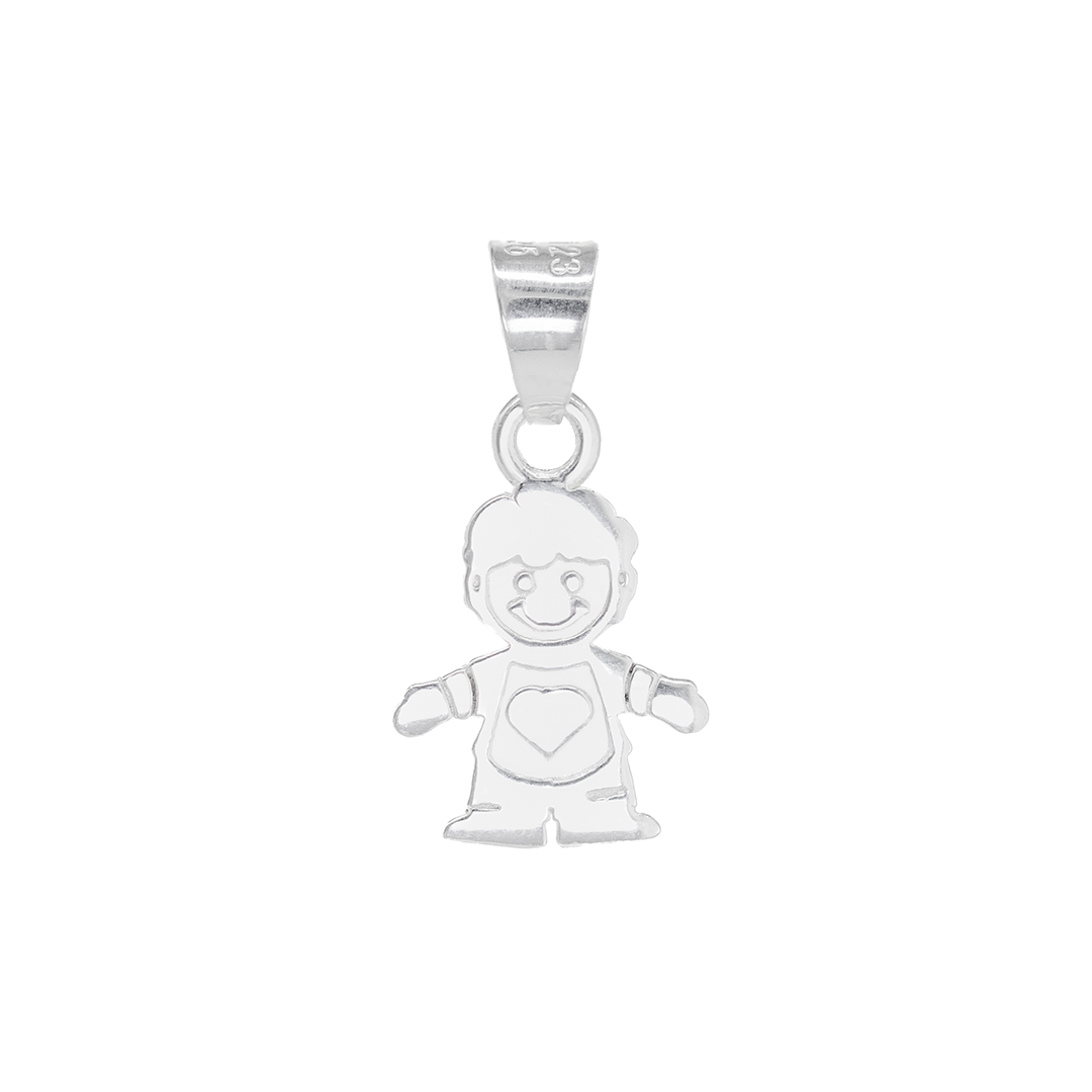 Set de Dije y Cadena de Plata ley .925- en forma de Niño con Corazón y Cadena ( COM.DV055)