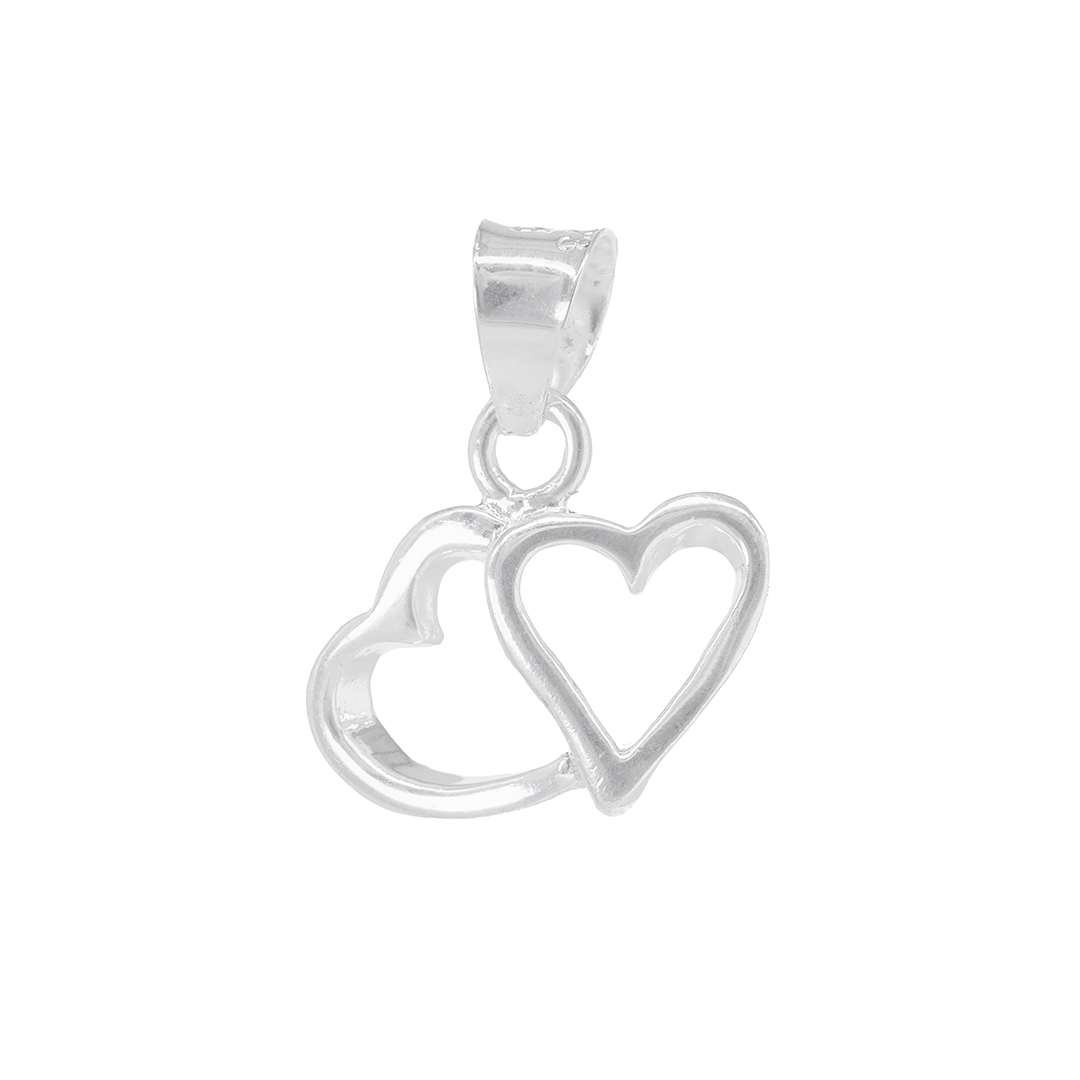 Set de Dije y Cadena de Plata Ley.925 - Doble Corazón con Cadena Fígaro .925