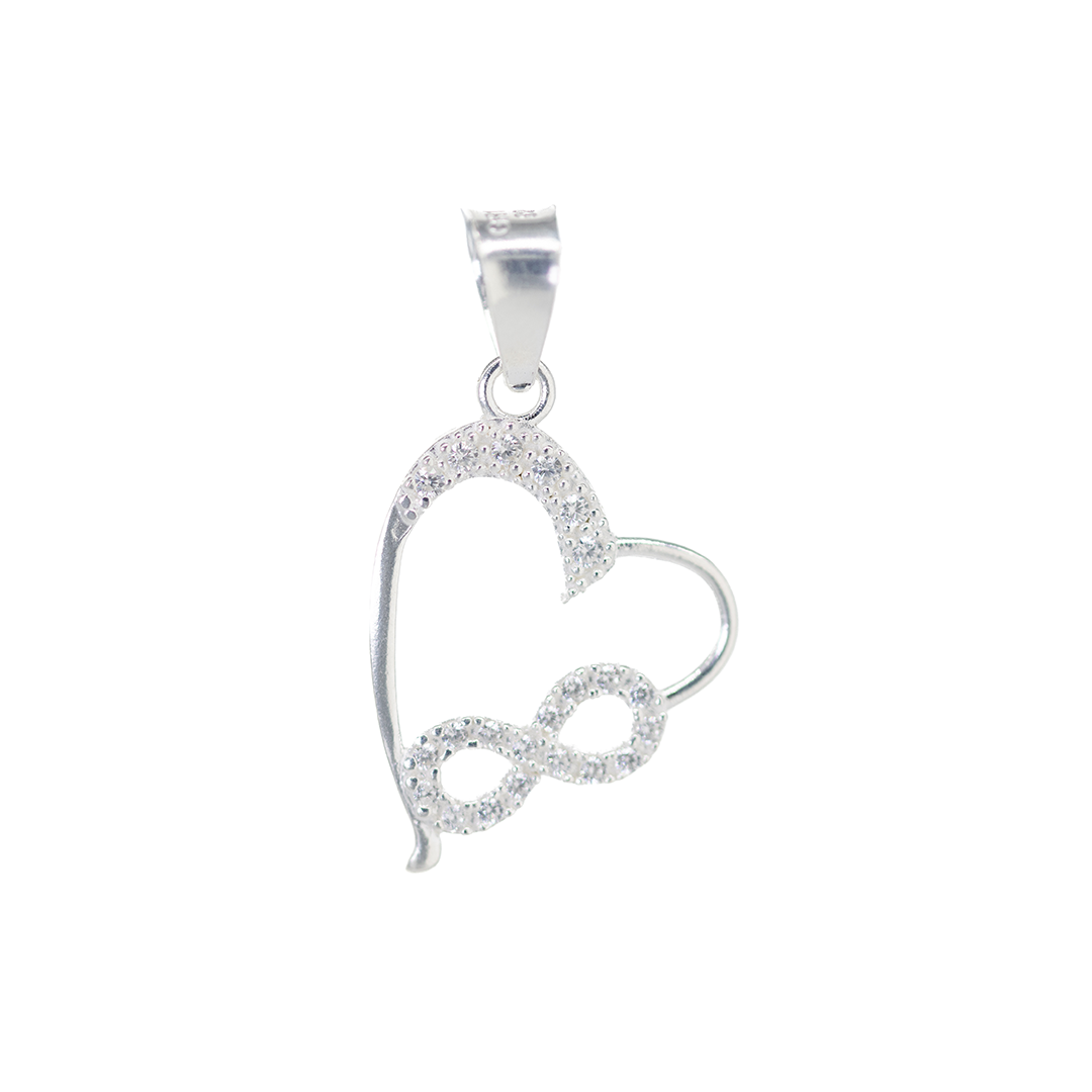 Set de Dije y Cadena de Plata - Corazón con Zirconias con Cadena Fígaro .925