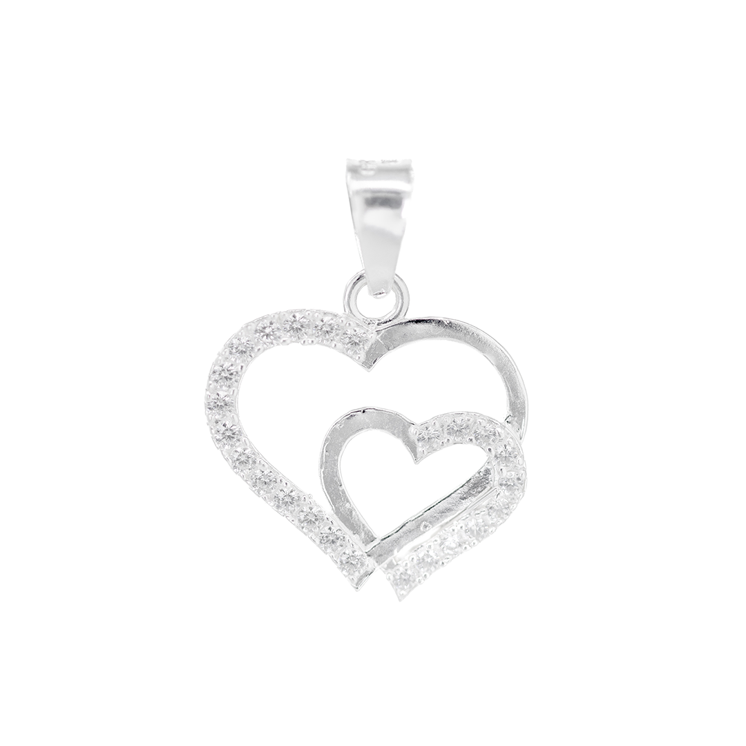 Dije Plata .925 Forma Doble Corazón con Circonia DVP062 - Joyería Elegante