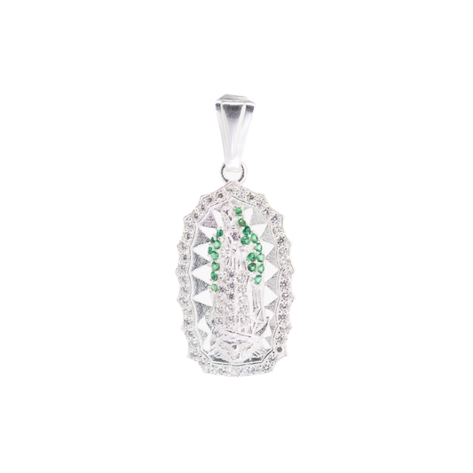 Dije de Plata Ley .925 en Forma de la Virgen de Guadalupe con Zirconia ERDP008 - Joyería Religiosa