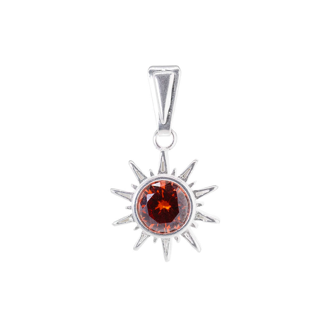 Set de Dije y Cadena de Plata - Sol con Zirconia Naranja con Cadena Fígaro .925