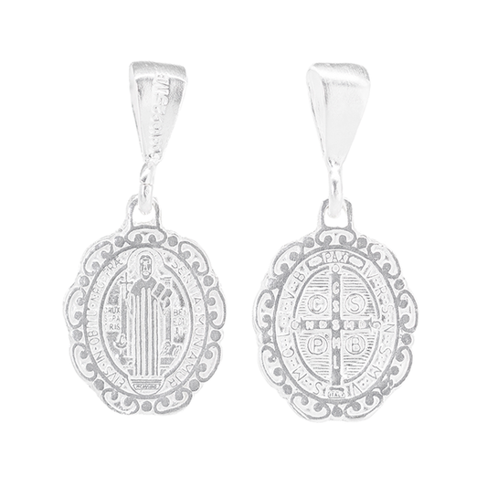 Dije de Plata ley .925 en forma de San Benito Ovalada (FBD-174) - Joyería Religiosa
