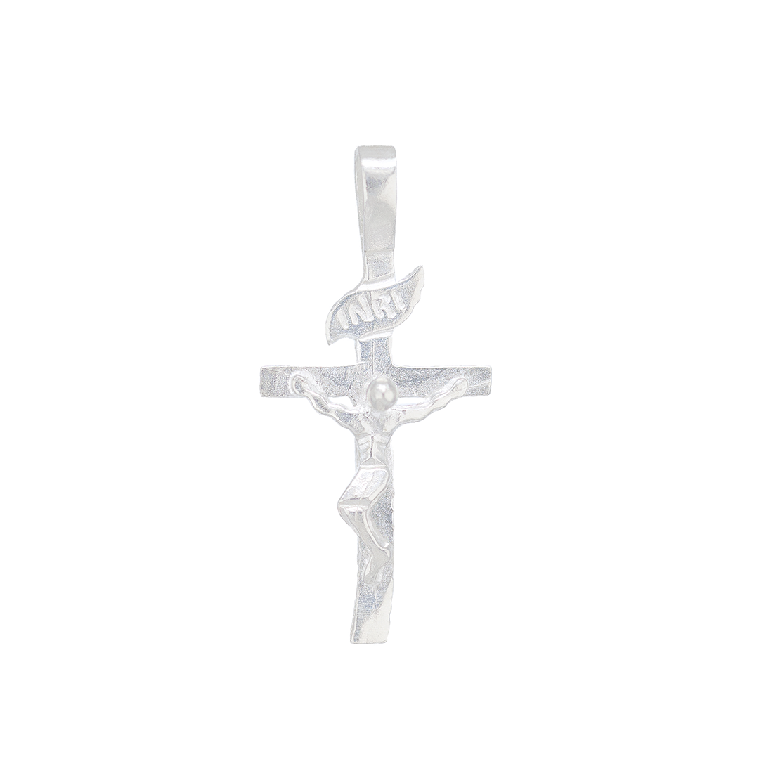 Set de Dije y Cadena en Plata Ley .925 en forma de Cruz con Cristo con Cadena Fígaro
