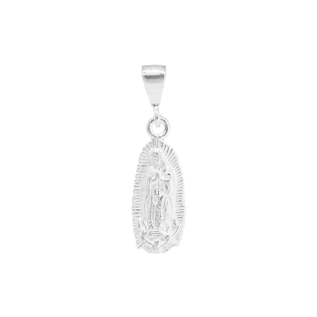 Set de Dije y Cadena de Plata Ley .925 - Virgen de Guadalupe Elegante con Cadena Fígaro .925