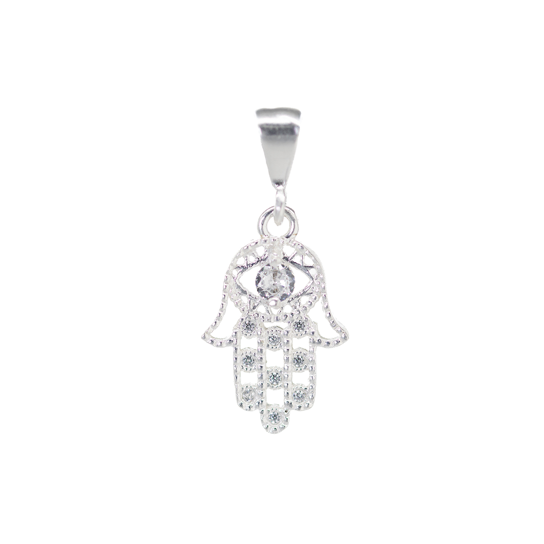Dije de Plata ley .925 en Forma de Mano de Fátima con Circonia - Joyería Espiritual