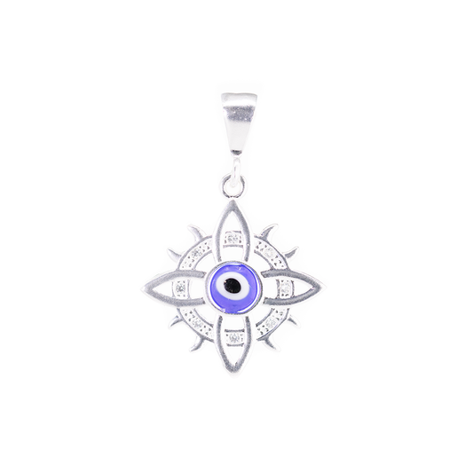 Dije de Plata Ley .925 en forma de Nudo de Bruja con Ojo y Circonia - Joyería mistica