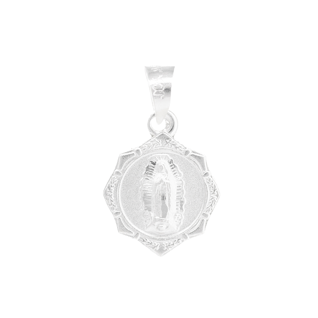 Set de Dije y Cadena de Plata ley.925 - Virgen de Guadalupe Florencia con Cadena Fígaro