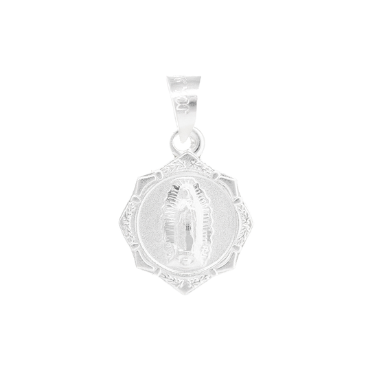 Dije de Plata .925 sochapada con Diseño de la Virgen de Guadalupe mod. FLORENCIA 7VG- Joyería Religiosa