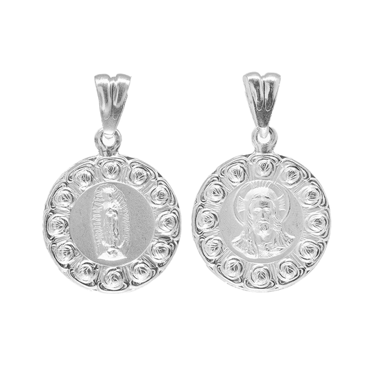 Dije Virgen de Guadalupe Y Sagrado corazón de Jesús en Plata ley .925 (I-05 L/SC)