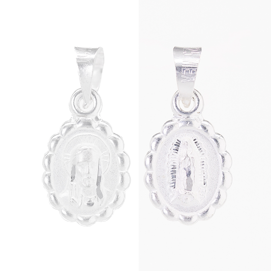 Dije de Plata ley .925 doble vista Virgen de Guadalupe y Sagrado corazón - Joyería Religiosa