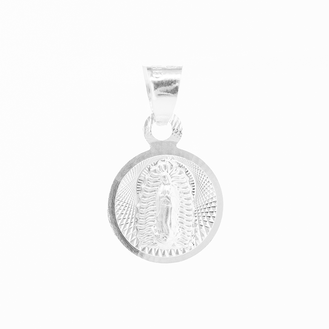Set de Dije y Cadena de Plata Ley .925- Virgen de Guadalupe Clásica con Cadena Fígaro .925