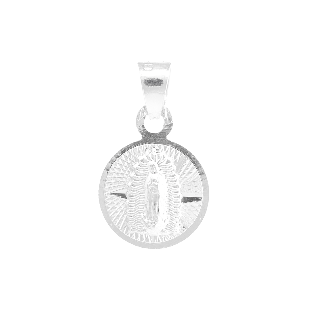 Set de Dije y Cadena de Plata Ley.925 - Virgen de Guadalupe Tradicional con Cadena Fígaro .925