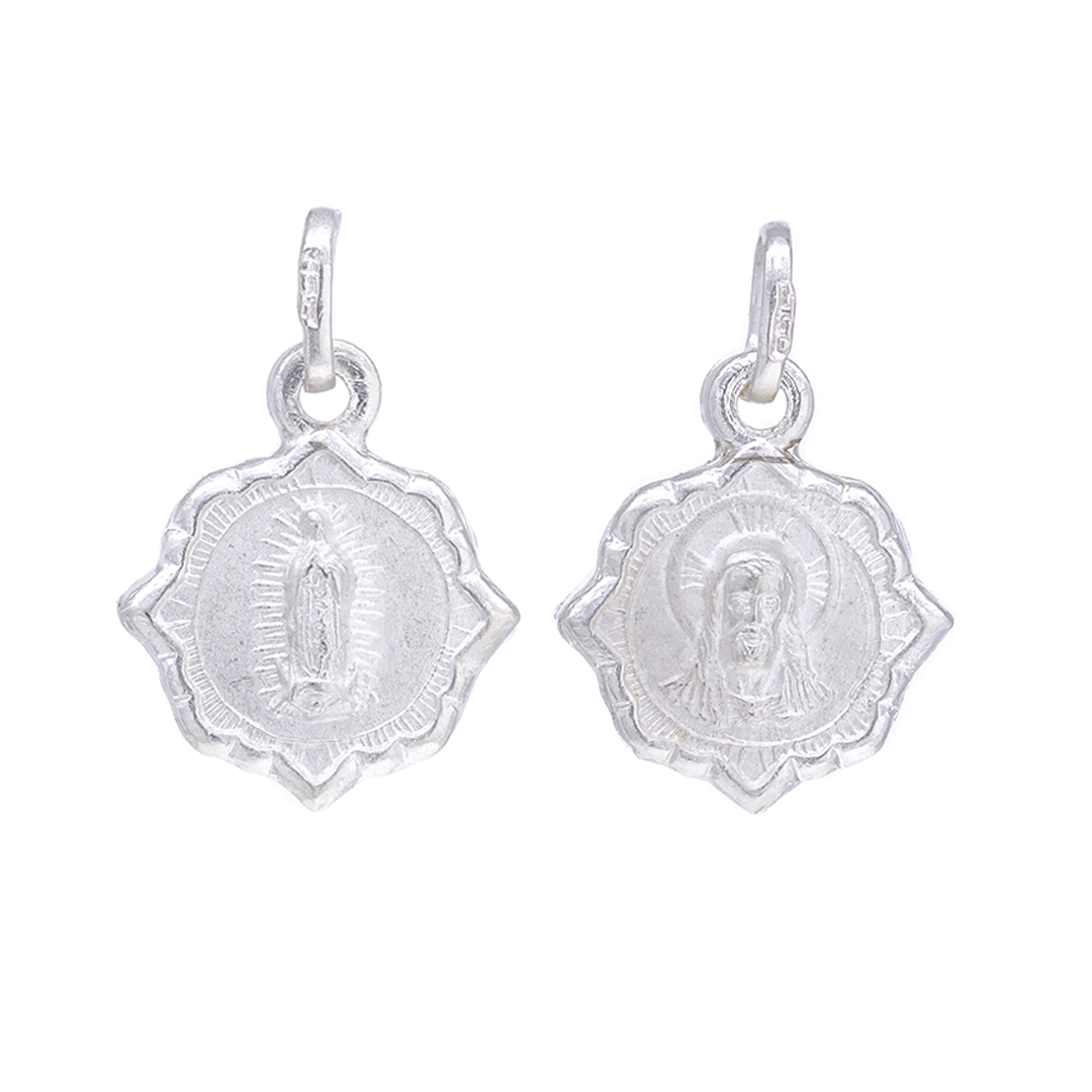 Set de Dije y Cadena en Plata Ley .925 doble vista en Virgen de Guadalupe y Sagrado Corazón