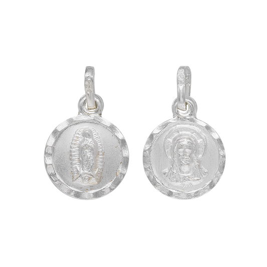 Dije Plata Ley .925 Sochapada doble vista Virgen de Guadalupe y Sagrado corazón de Jesús Mod. SYB-16 - Joyería Religiosa