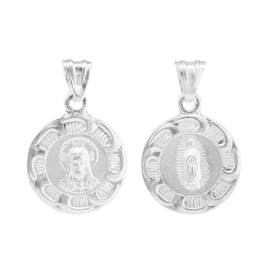 Dije de Plata .925 Doble vista Sochapada Virgen de Guadalupe y Sagrado corazón de Jesús Mod. SYG-13- Joyería Religiosa