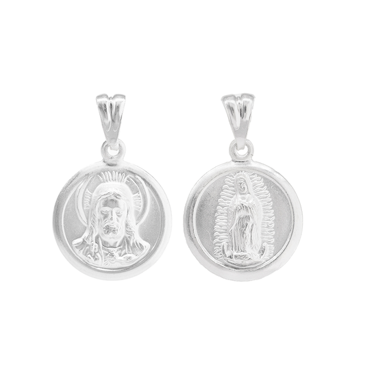 Dije de Plata .925 doble vista Sochapada Virgen de Guadalupe y Sagrado corazón de Jesús , mod. SYI-01- Joyería Religiosa