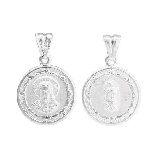 Dije Plata .925 doble vista , Medalla Virgen de Guadalupe y Sagrado corazón de Jesús , mod. SYI-04- Joyería Religiosa