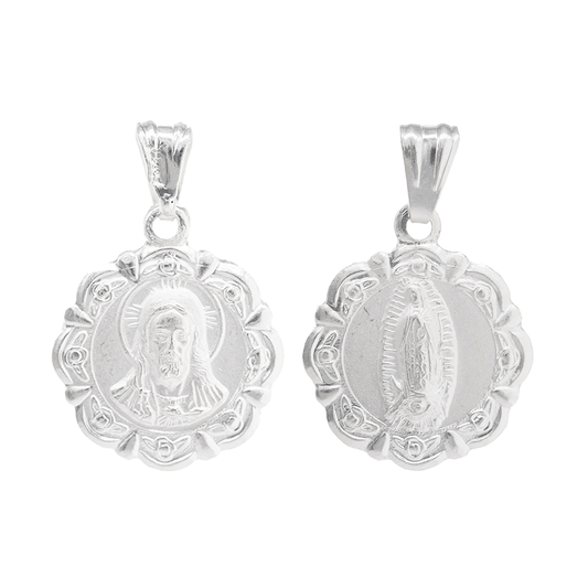 Dije de Plata ley .925 Doble vista Sochapada Virgen de Guadalupe y Sagrado corazón de Jesús mod. SYG_37 - Joyería Religiosa