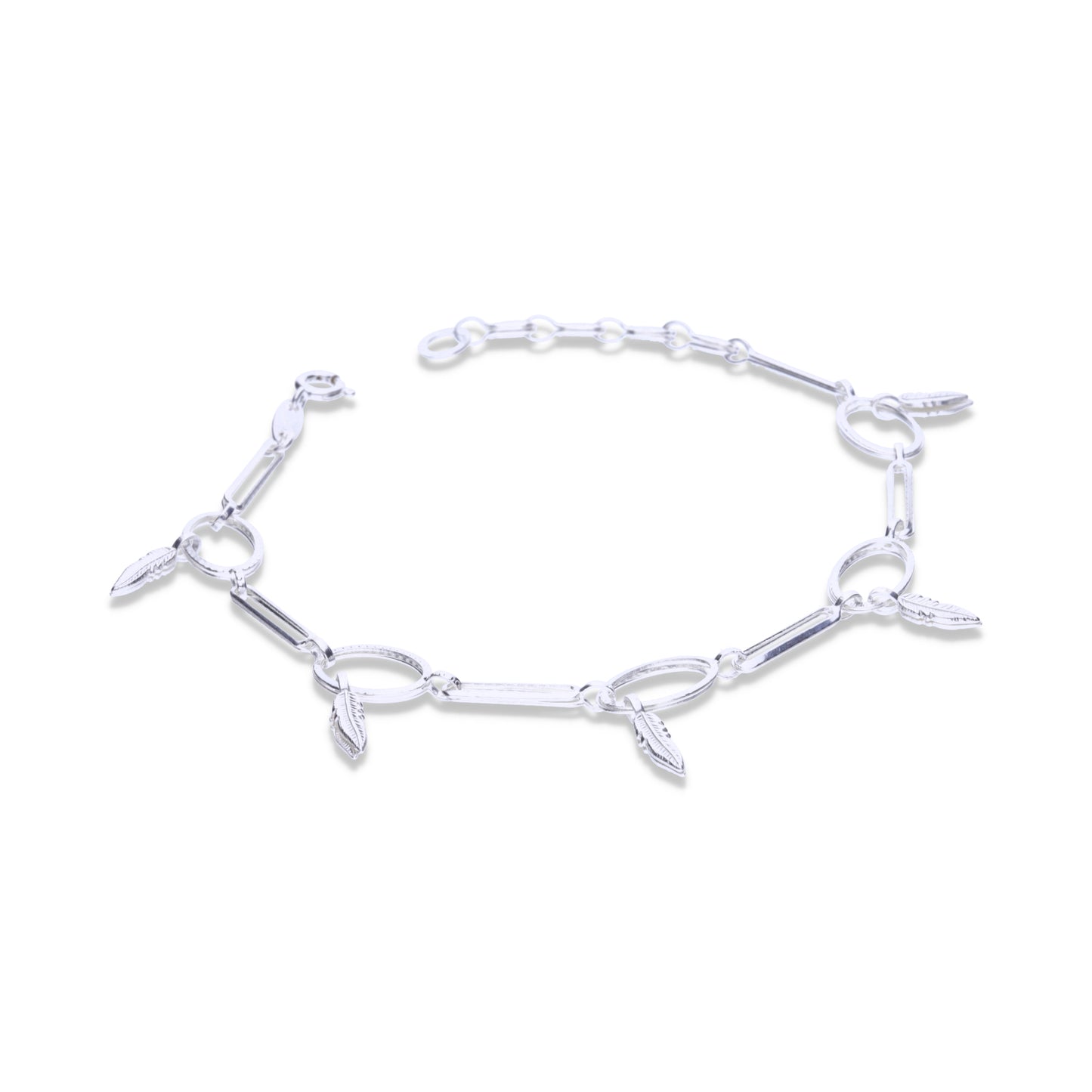 Pulsera Plata .925 con Dijes de Pluma Decorativos Premium 3.5 Gramos - Joyería Libertad Pluma Suprema