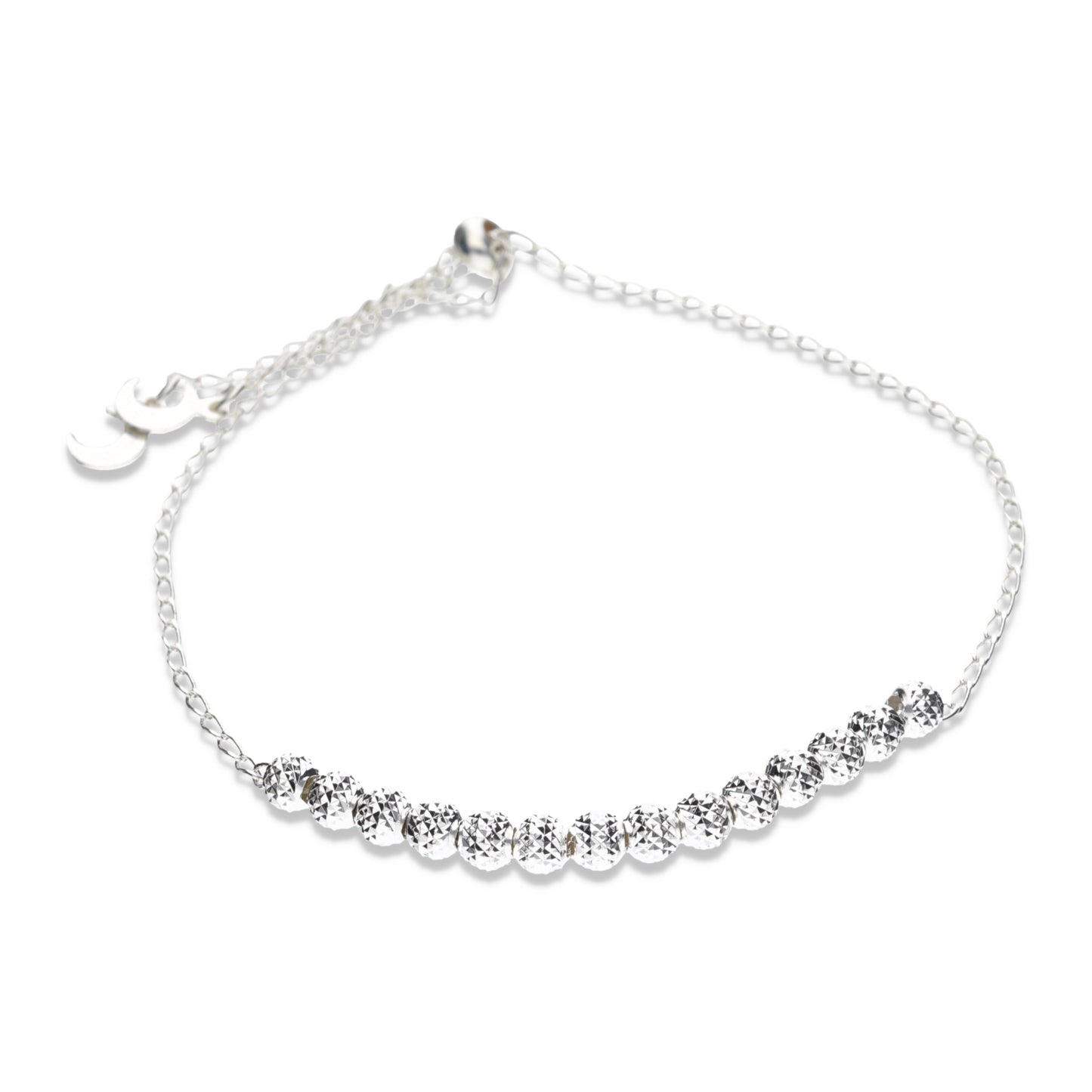 Pulsera Plata .925 Ajustable con Cadena Elegante y Bolitas con Diseño Diamantado Premium 3.0 Gramos - Joyería Elegancia Diamantada