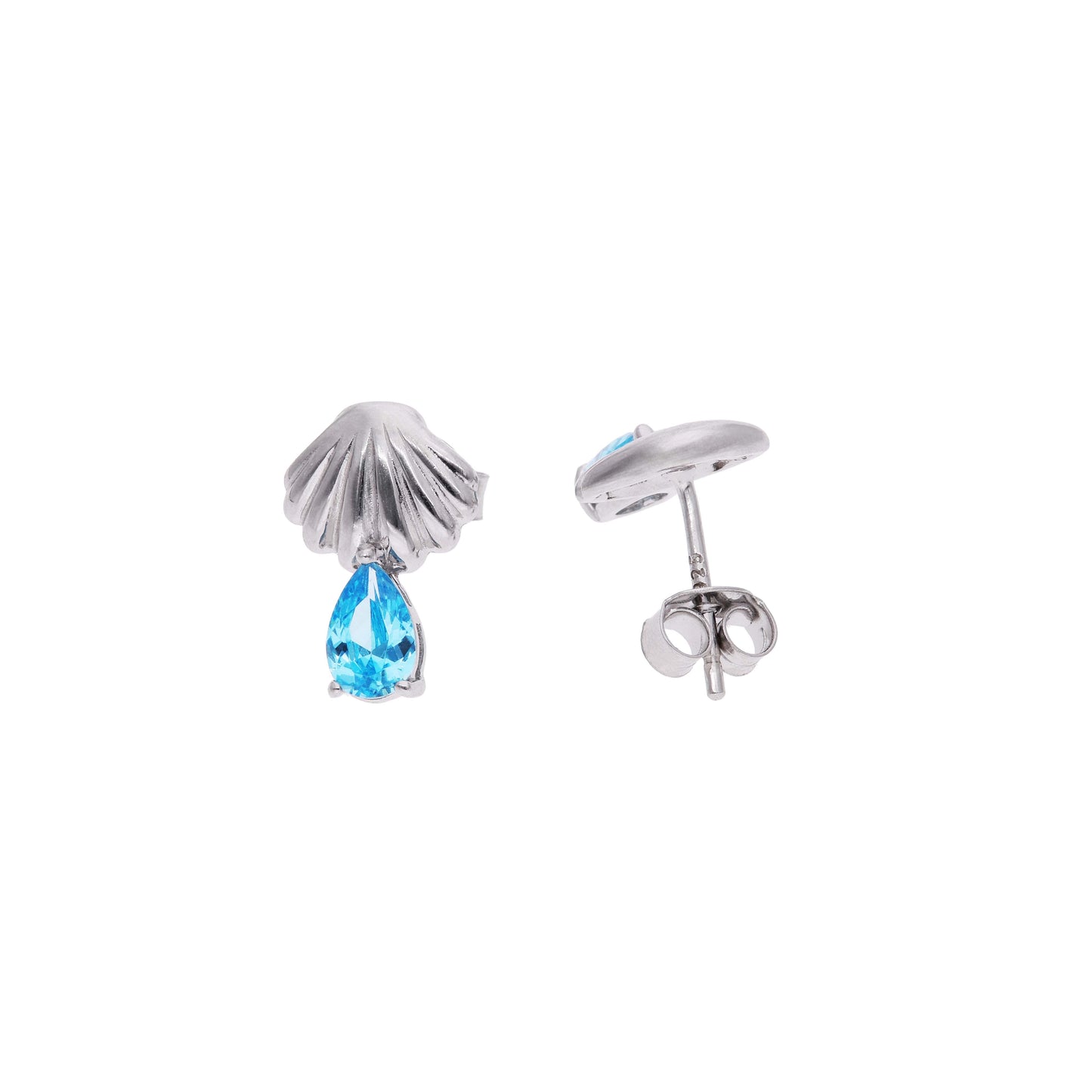 Aretes Concha con Topacio Azul Colgante — Plata .925