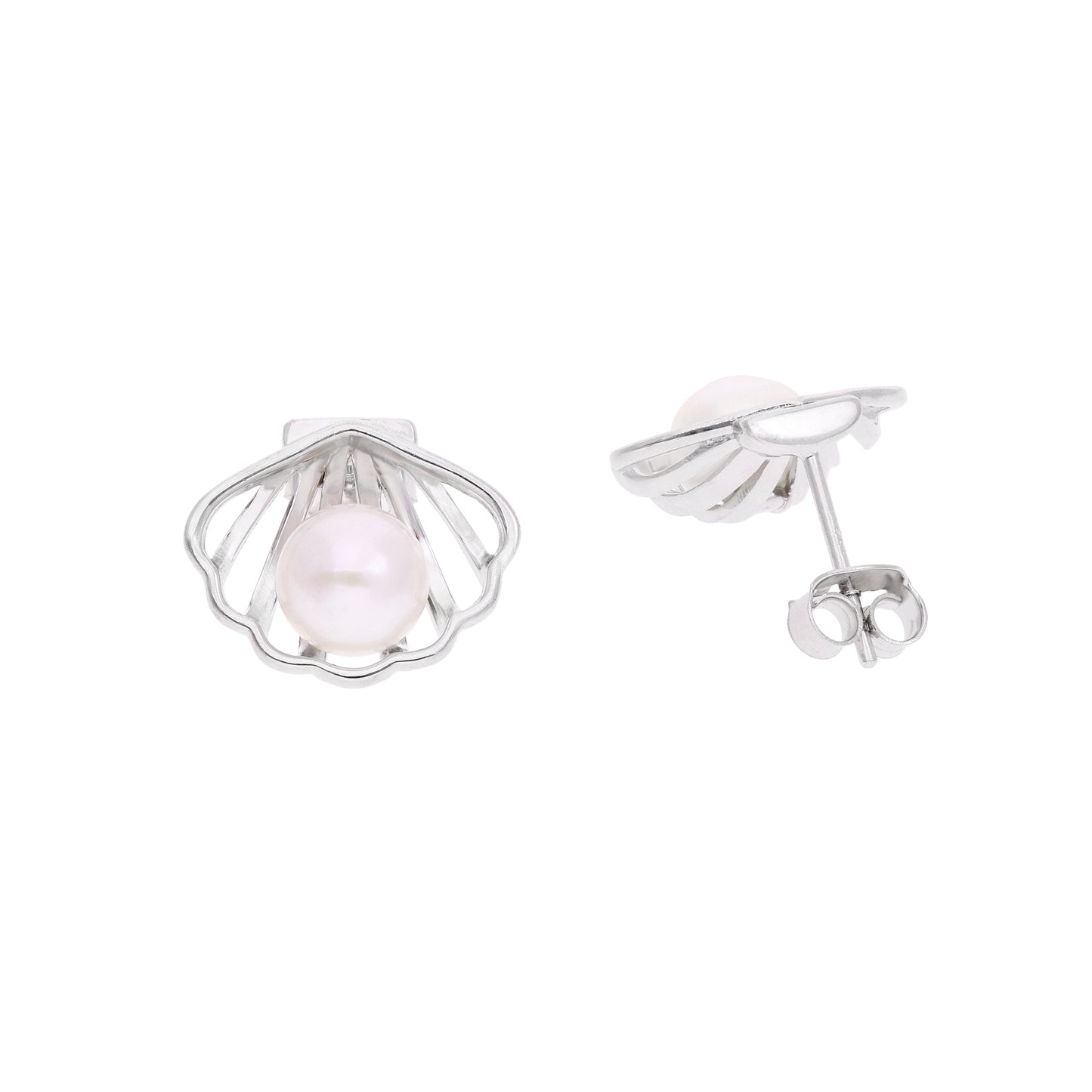 Aretes Concha Calada con Perla Cultivada — Plata .925