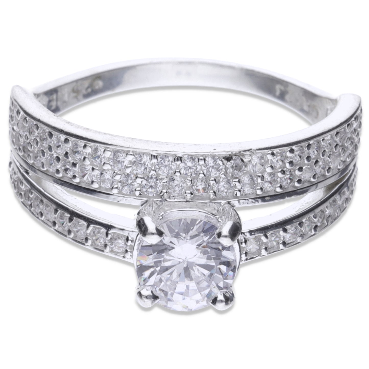 Anillo Plata .925 con Topacio Blanco de Doble Talla 6, 7, 8, 9 RJAD026 - Joyería Elegante