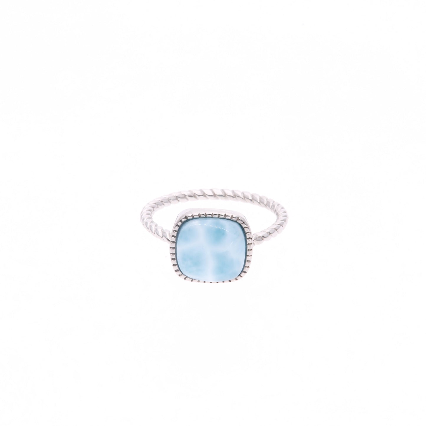 Anillo Larimar con Bisel Decorativo en Plata .925