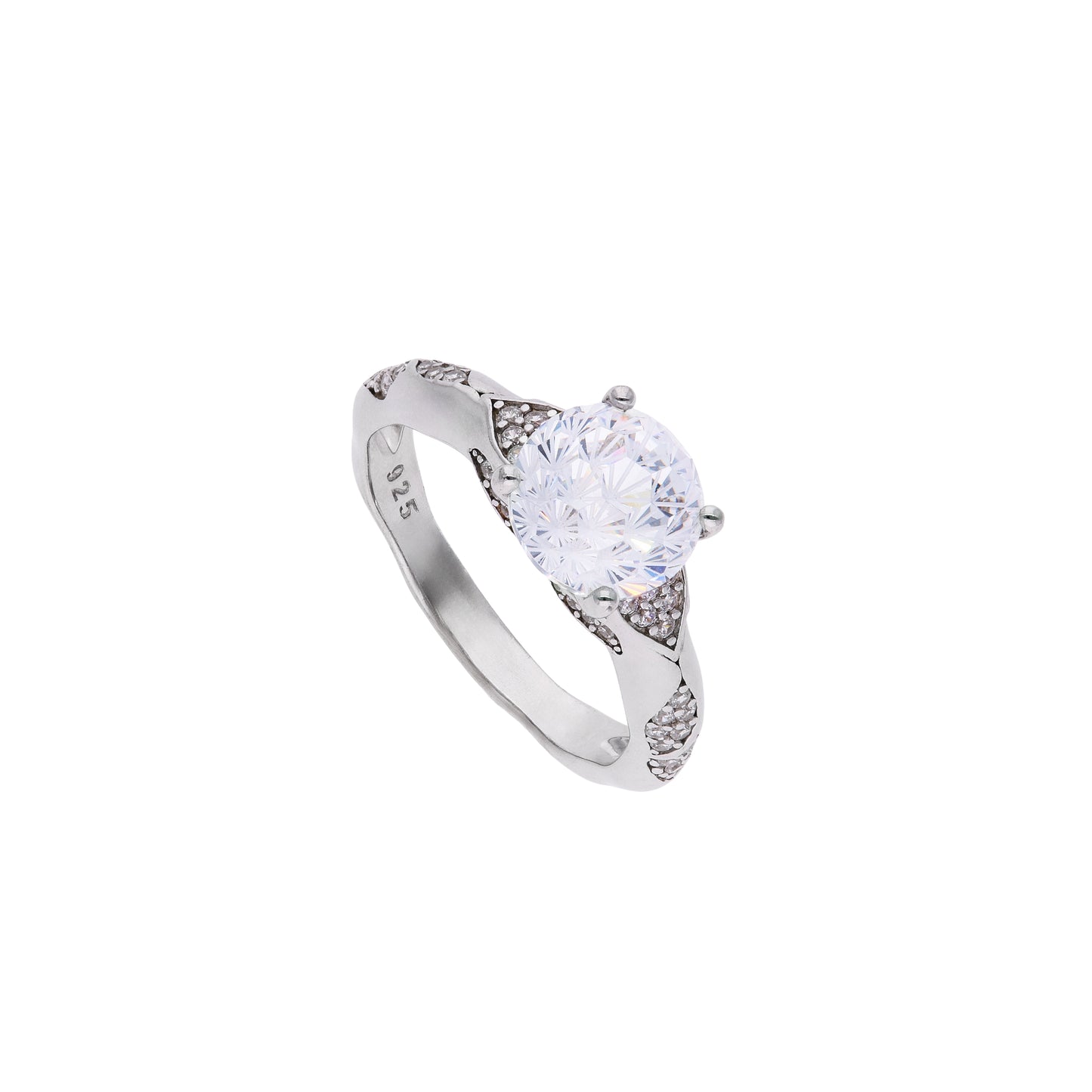 Anillo de Plata .925 - Solitario con Hombros de Pavé Doble Fila y Zircón Blanco Cushion — Variante Talla 6-9