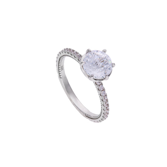 Anillo de Plata .925 - Solitario con Hombros de Pavé Doble Fila y Zircón Blanco Cushion — Accent Stones