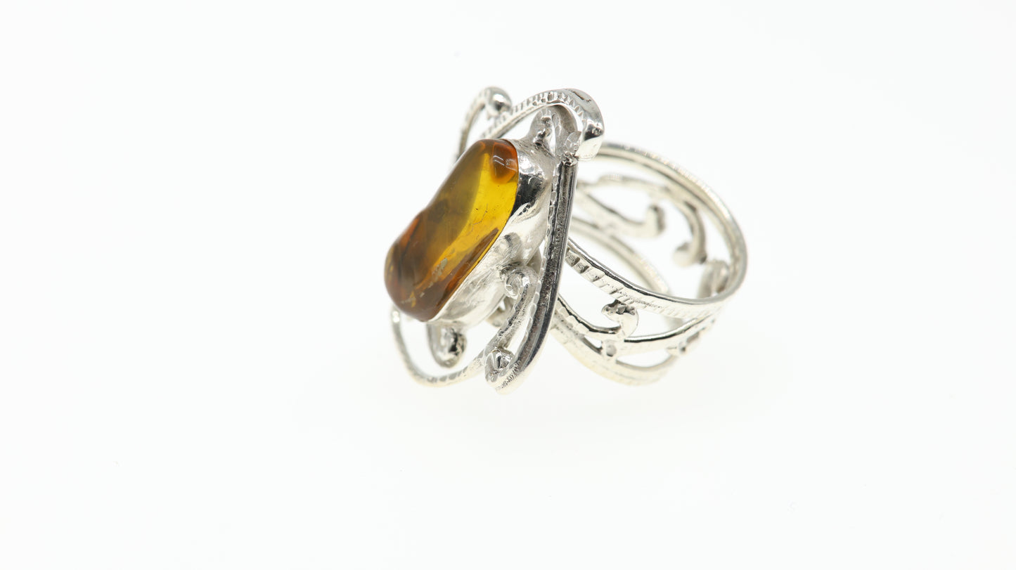Anillo Plata 950 con Ámbar Natural Diseño 43 Mayoreo Menudeo