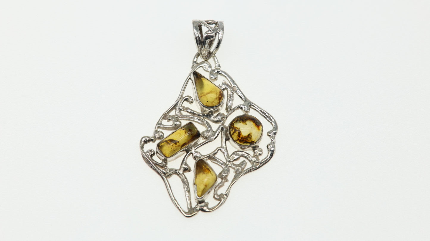 Dije Barroco Plata .950 con Ámbar Diseño 2 Mayoreo