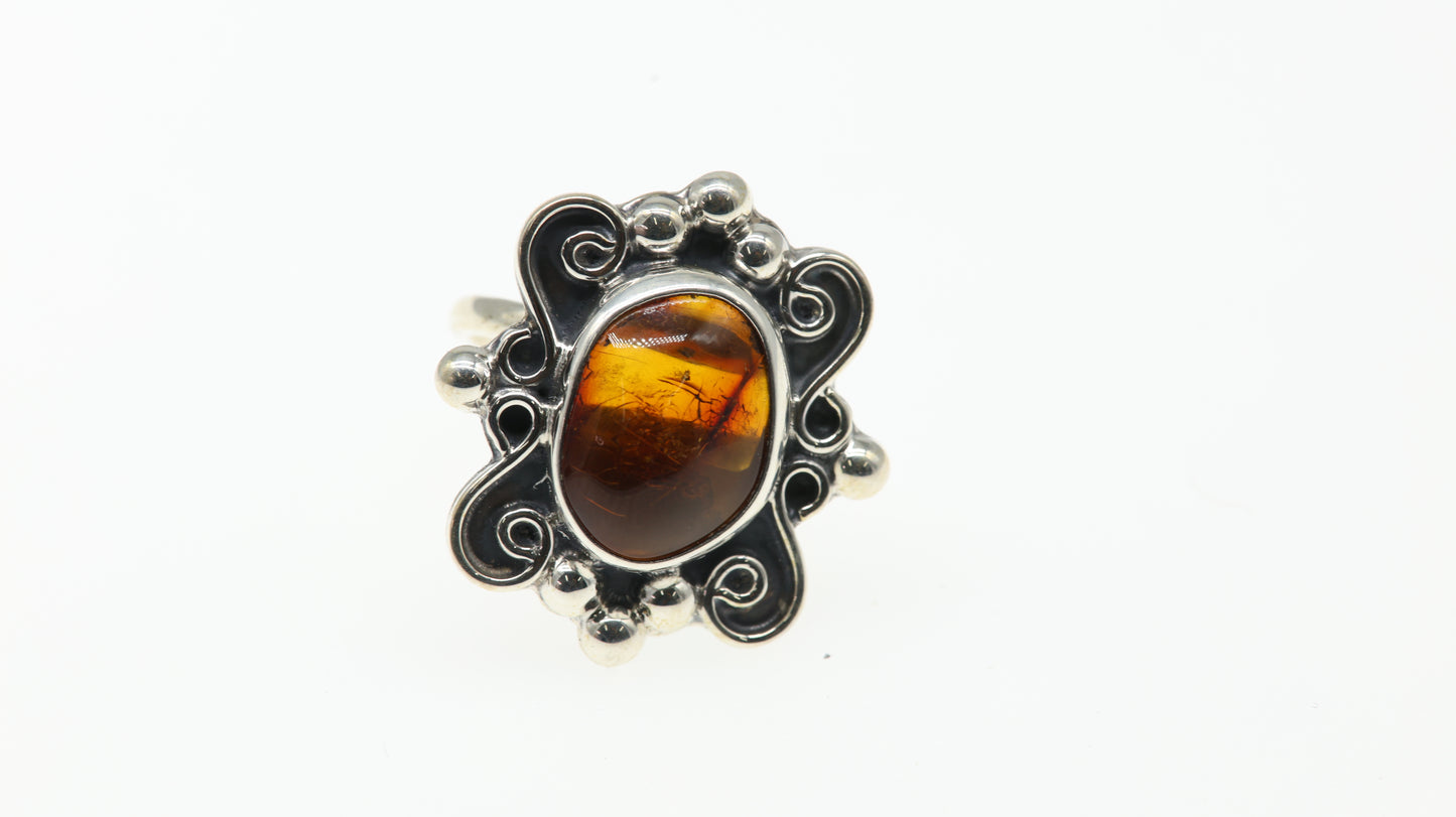 Anillo Plata 925 Ajustable con Ámbar Diseño 13 Mayoreo