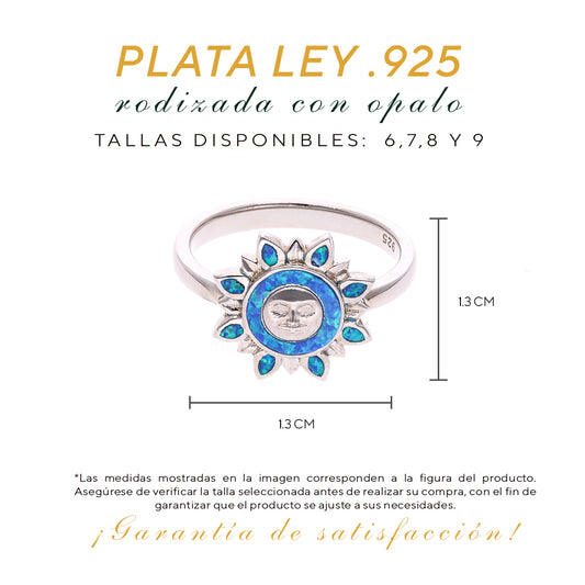 Anillo Sol Celeste de Ópalo en Plata.925