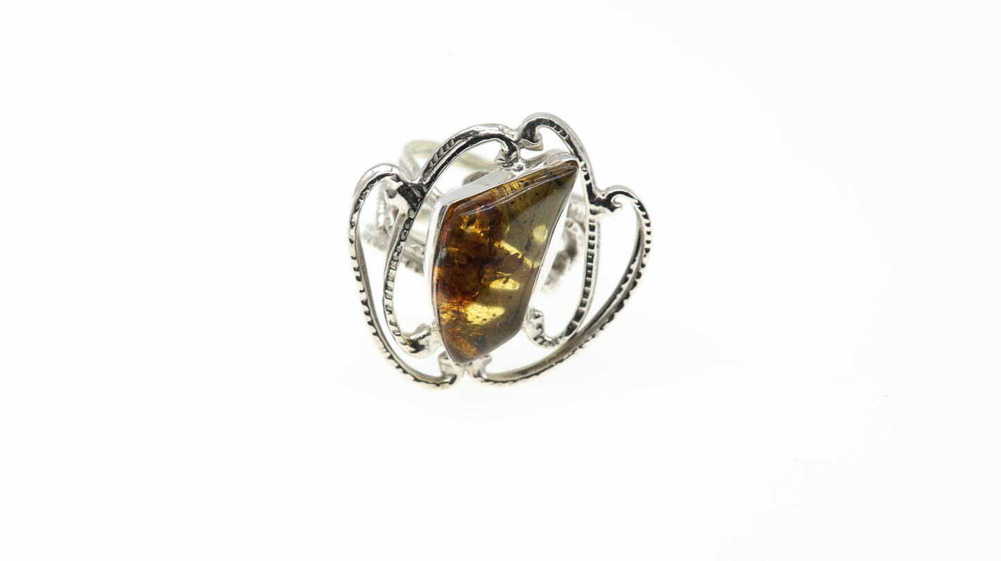 Anillo Plata 950 con Ámbar Diseño 62 Mayoreo y Menudeo