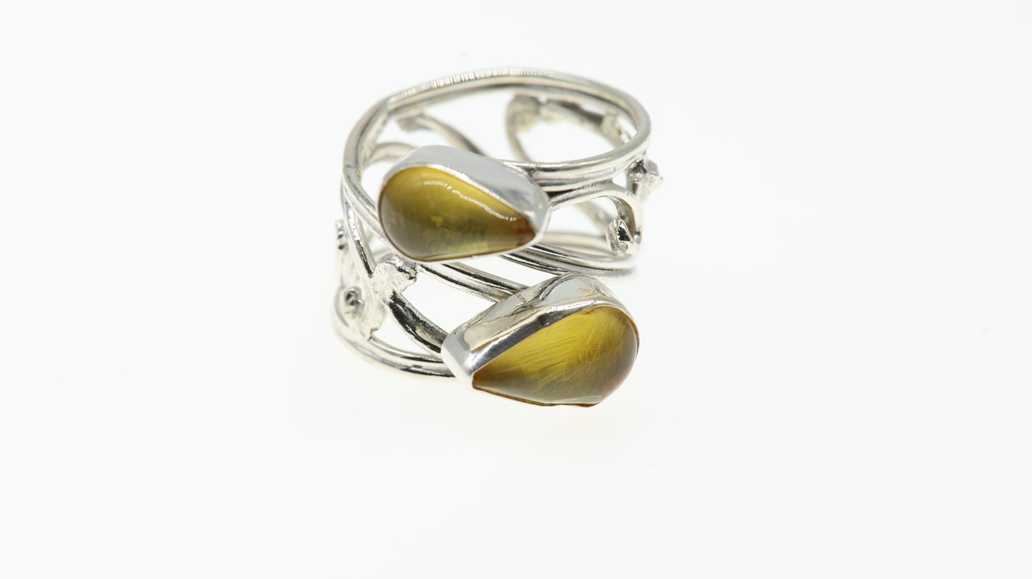Anillo Plata 950 con Ámbar Natural Diseño 62 Mayoreo Menudeo