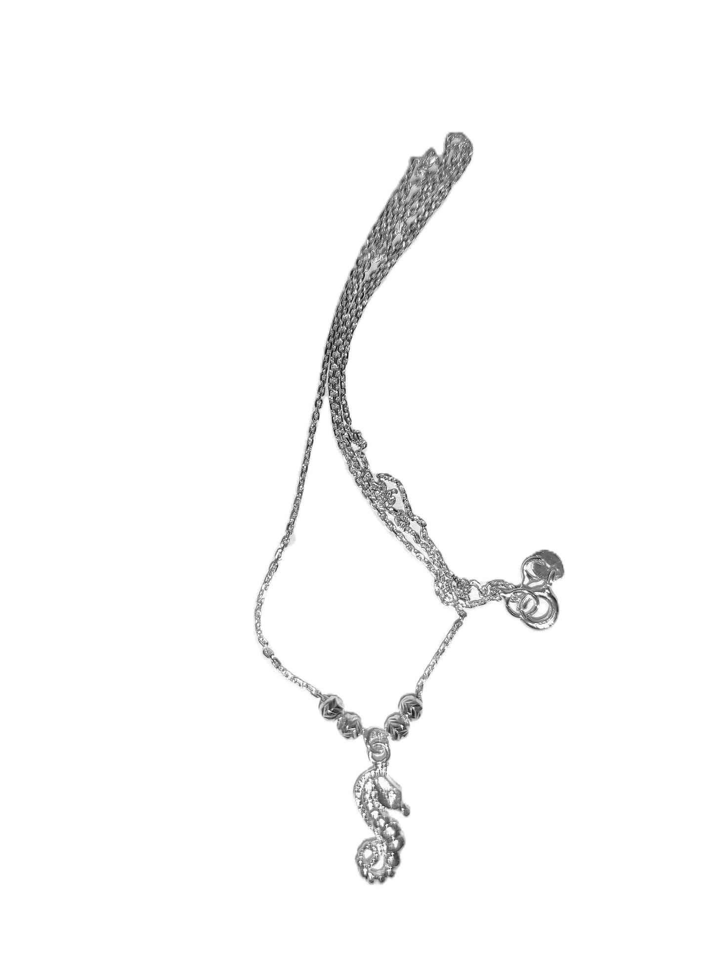 Collar de Plata .925 - Cadena Rolo Doble con Esferas Diamantadas y Dije Caballito de Mar en Filigrana