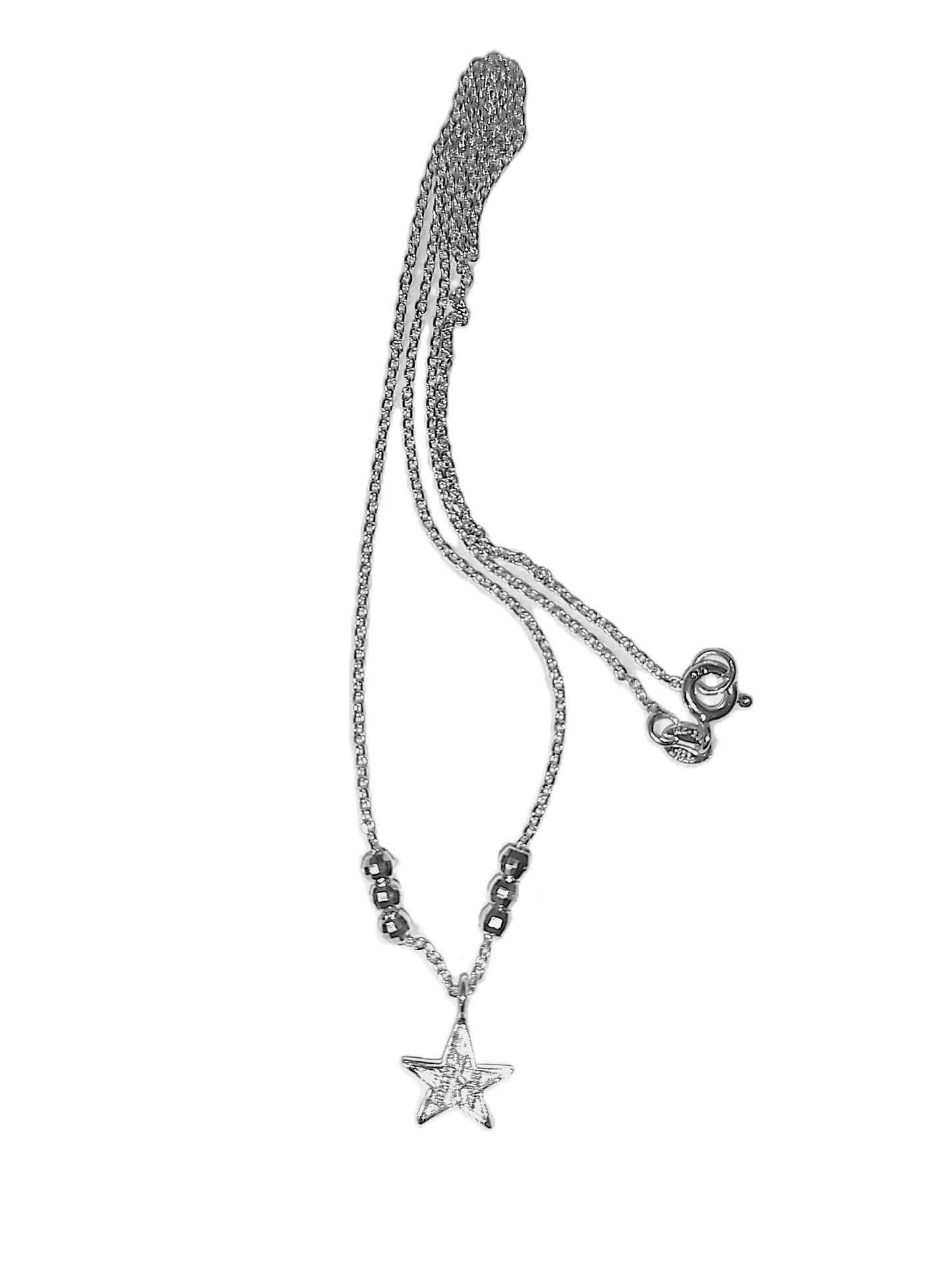 Collar de Plata .925 - Cadena Rolo Doble con Cubos en Rodio Negro y Dije Estrella Diamantada