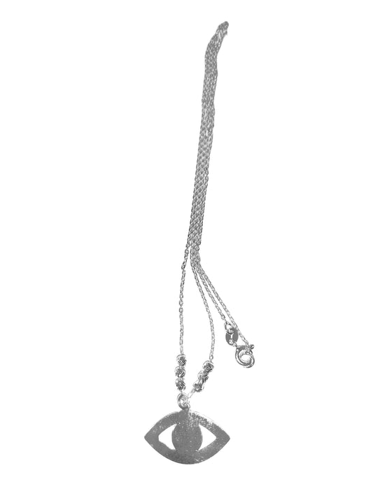 Collar de Plata .925 - Cadena Rolo Doble con Cubos Diamantados y Dije Ojo Turco Nazar Calado