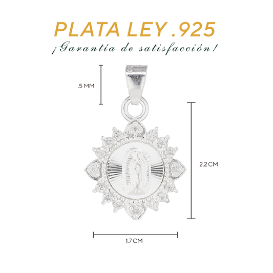 Dije de Plata .925 Forma Virgen de Guadalupe con Topacio blanco Mod. DRP024LP - Joyería Religiosa