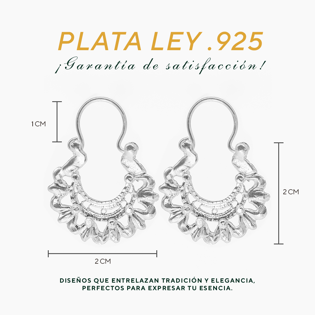 Aretes Plata .925 de Aro Abierto Borde Festoneado 4.3 Gramos - Joyería Elegante